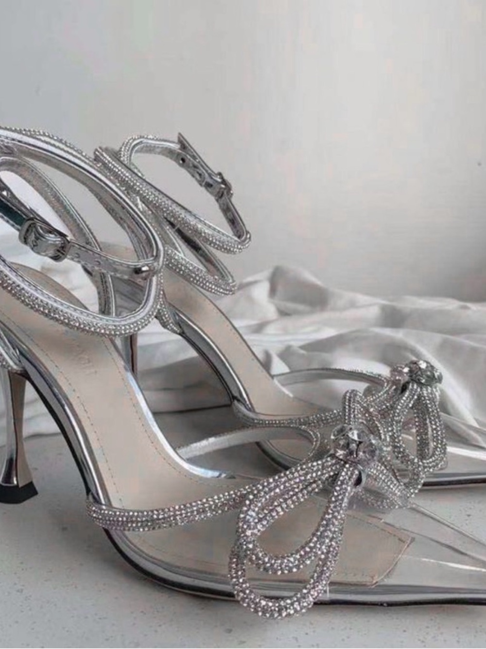 Call It Spring Silver Crystal Bow Ankle-Strap Heels